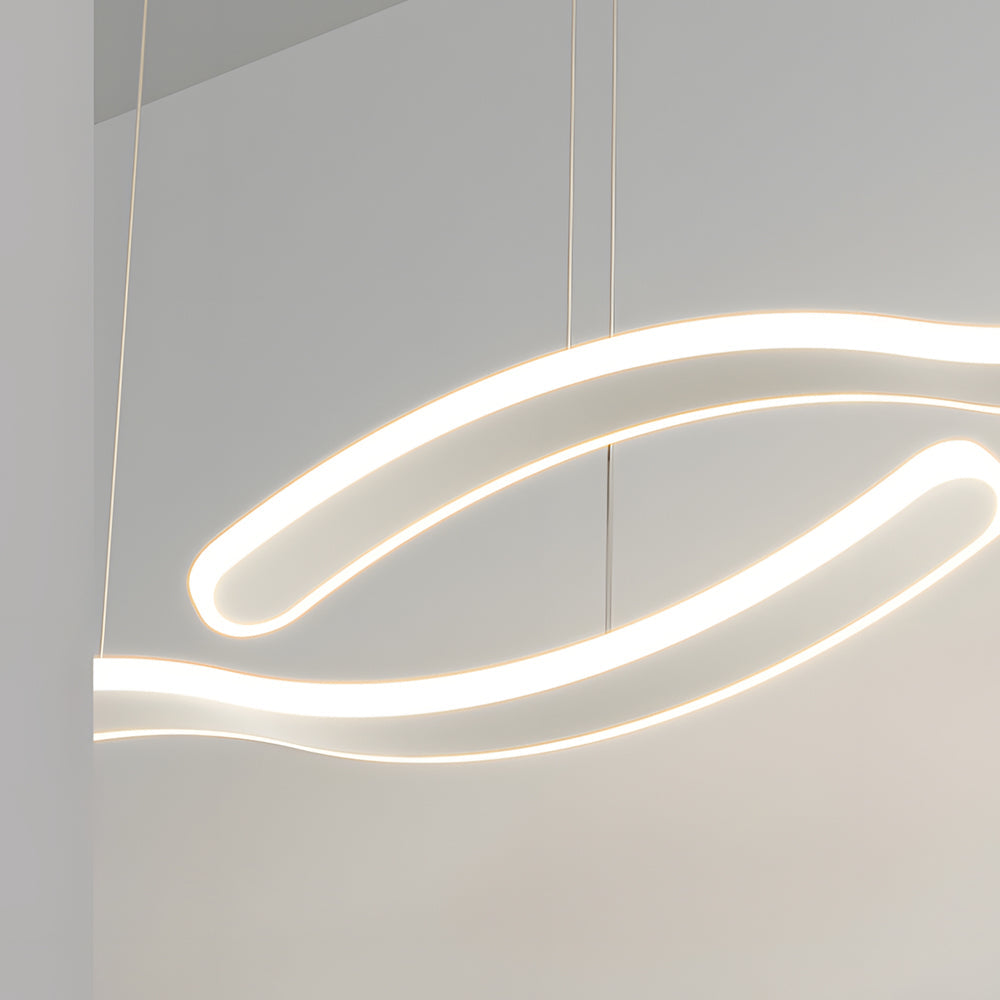 Modern Linear Wavy LED Island Chandelier for Dining Room and Bar with 3 Step Color Dimming