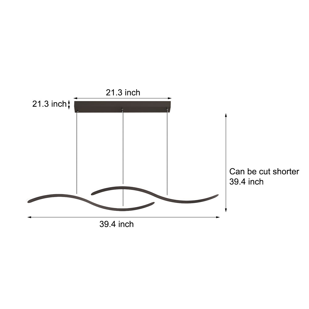 Modern Linear Wavy LED Island Chandelier for Dining Room and Bar with 3 Step Color Dimming
