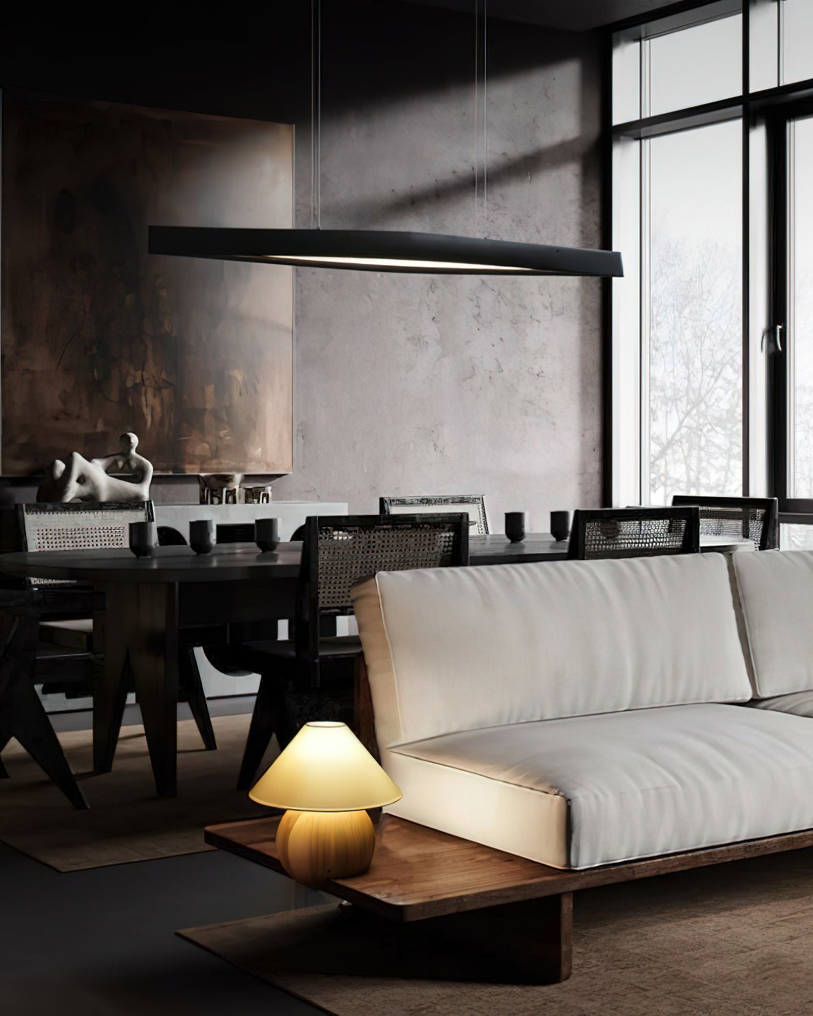Modern Linear Wood LED Pendant Light for Dining Room Kitchen Island Office