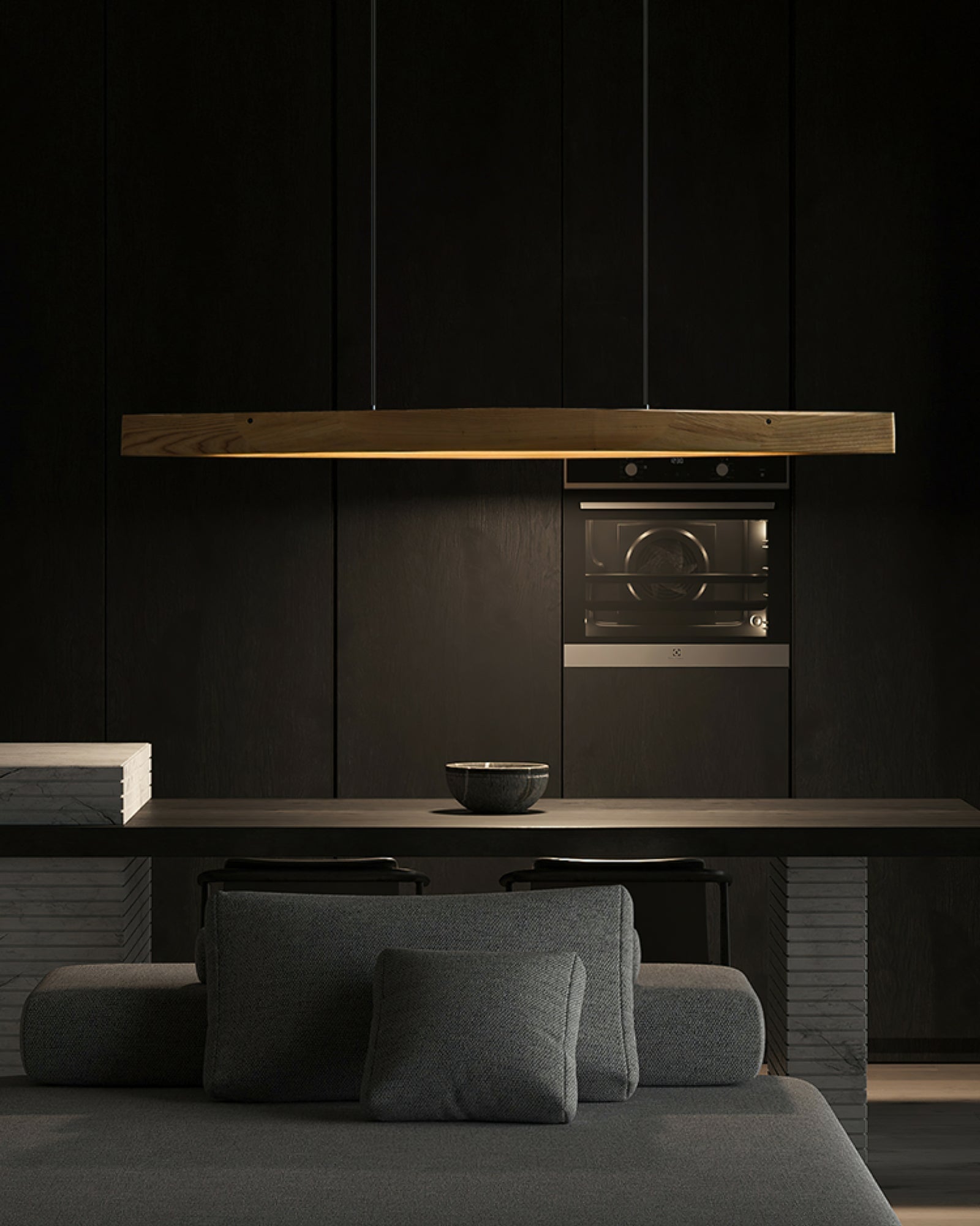 Modern Linear Wood LED Pendant Light for Dining Room Kitchen Island Office