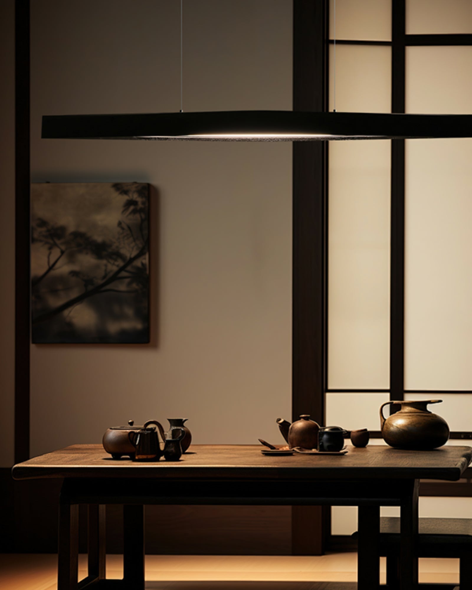Modern Linear Wood LED Pendant Light for Dining Room Kitchen Island Office