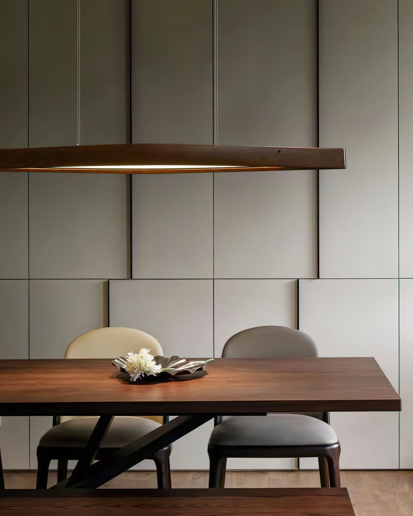 Modern Linear Wood LED Pendant Light for Dining Room Kitchen Island Office