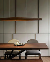 Modern Linear Wood LED Pendant Light for Dining Room Kitchen Island Office