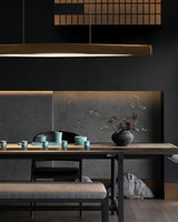Modern Linear Wood LED Pendant Light for Dining Room Kitchen Island Office