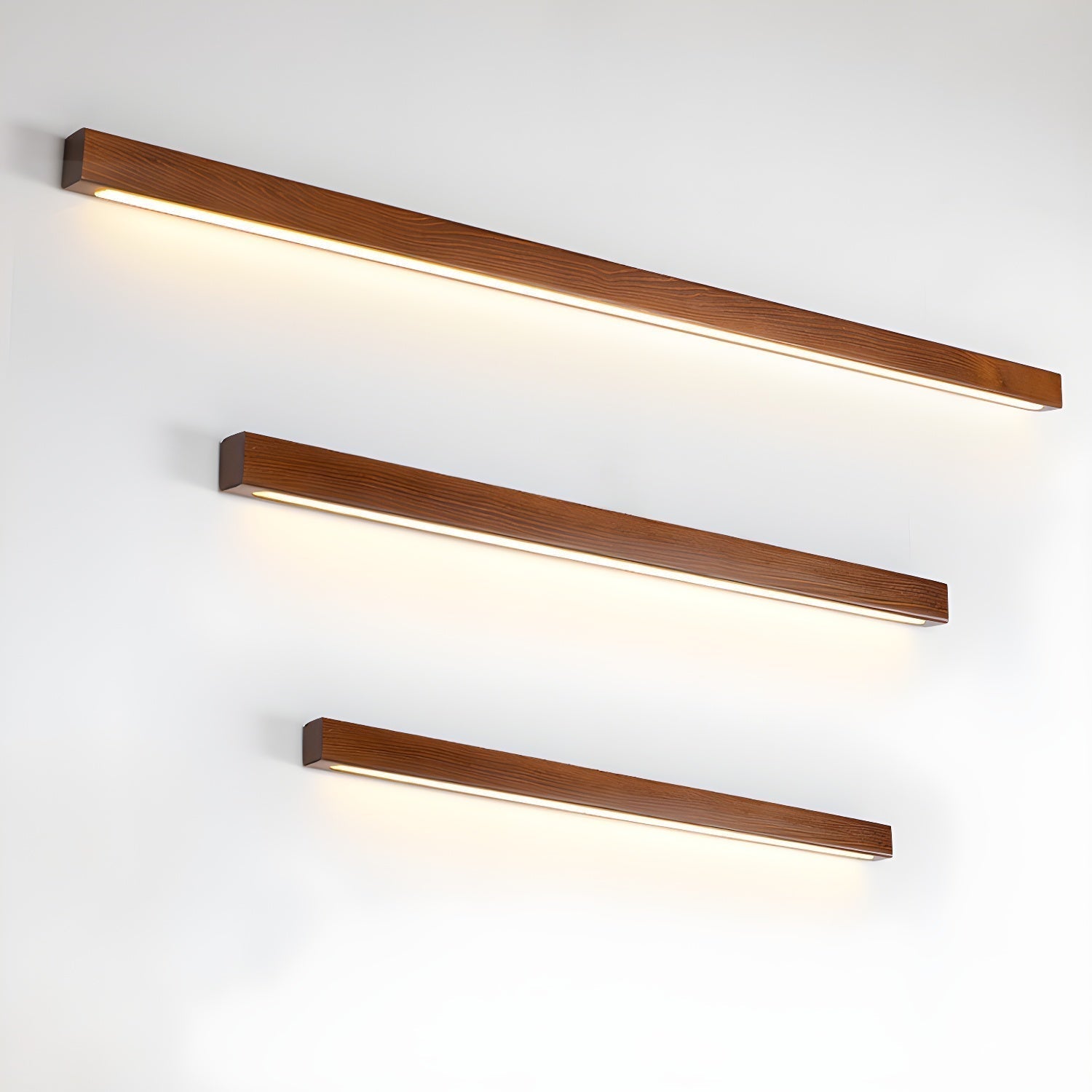 Modern Linear Wood LED Wall Sconce for Hallway and Mirror Lighting in Walnut Finish
