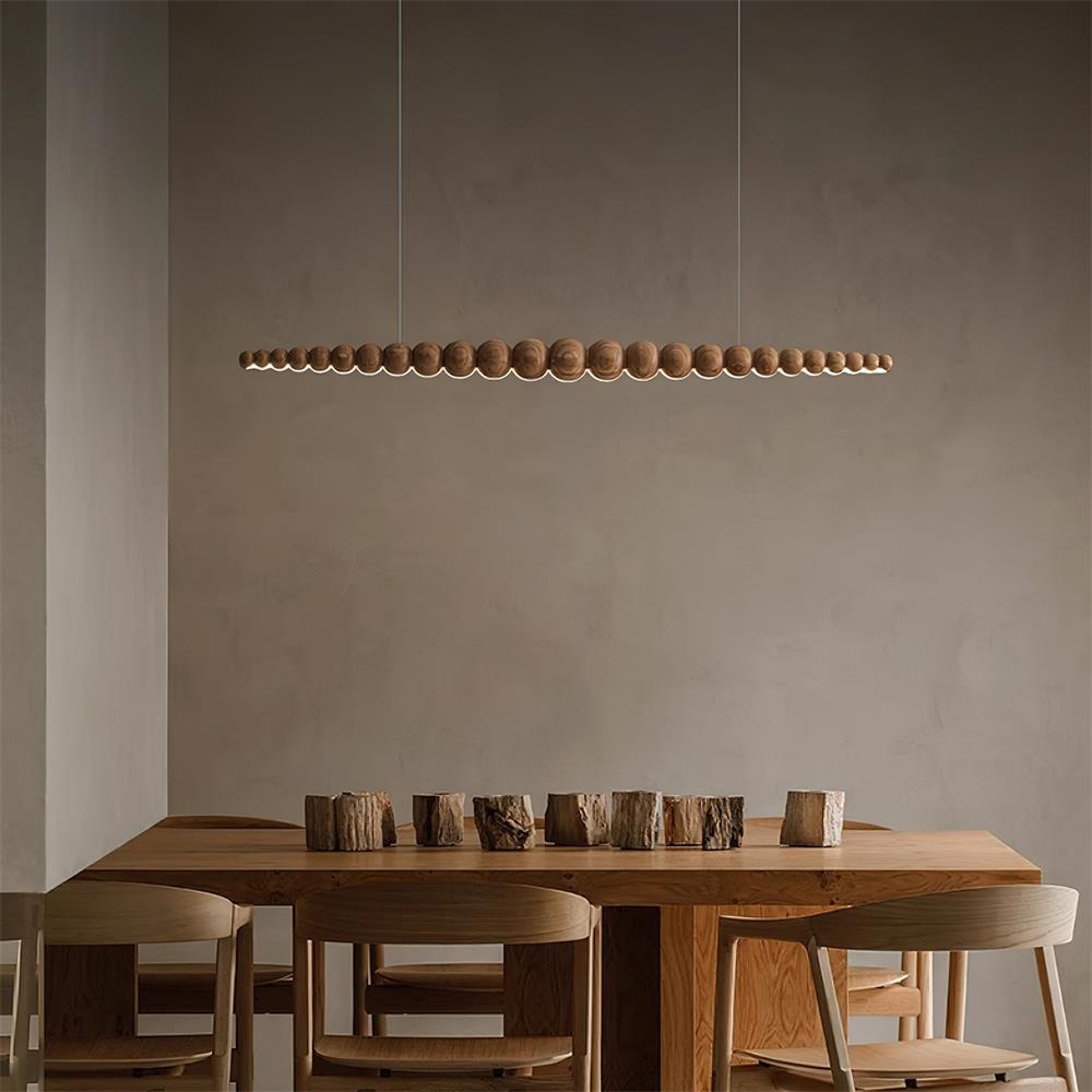 Modern Linear Wooden Sphere Pendant Light Minimalist Orb LED Hanging Chandelier