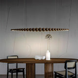 Modern Linear Wooden Sphere Pendant Light Minimalist Orb LED Hanging Chandelier