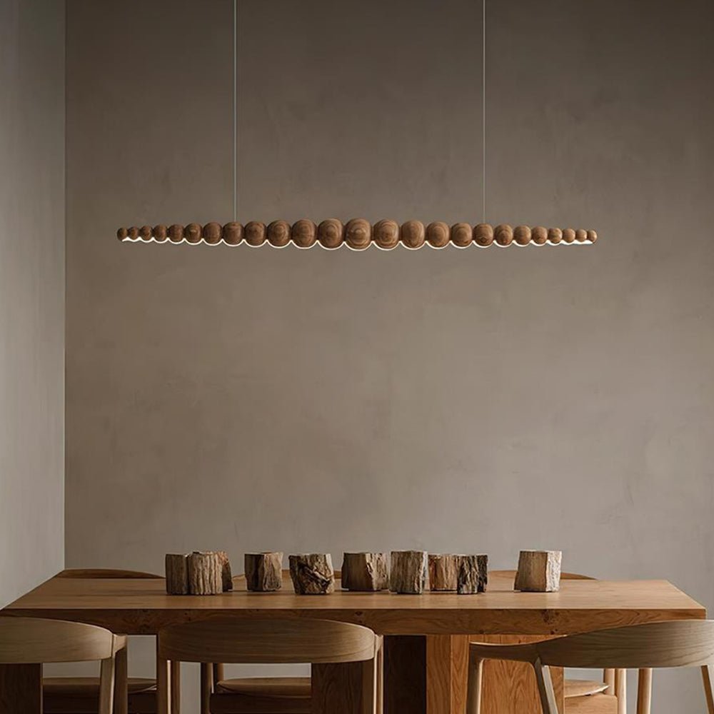 Modern Linear Wooden Sphere Pendant Light Minimalist Orb LED Hanging Chandelier