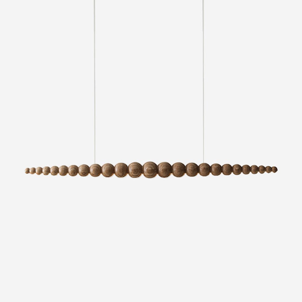 Modern Linear Wooden Sphere Pendant Light Minimalist Orb LED Hanging Chandelier