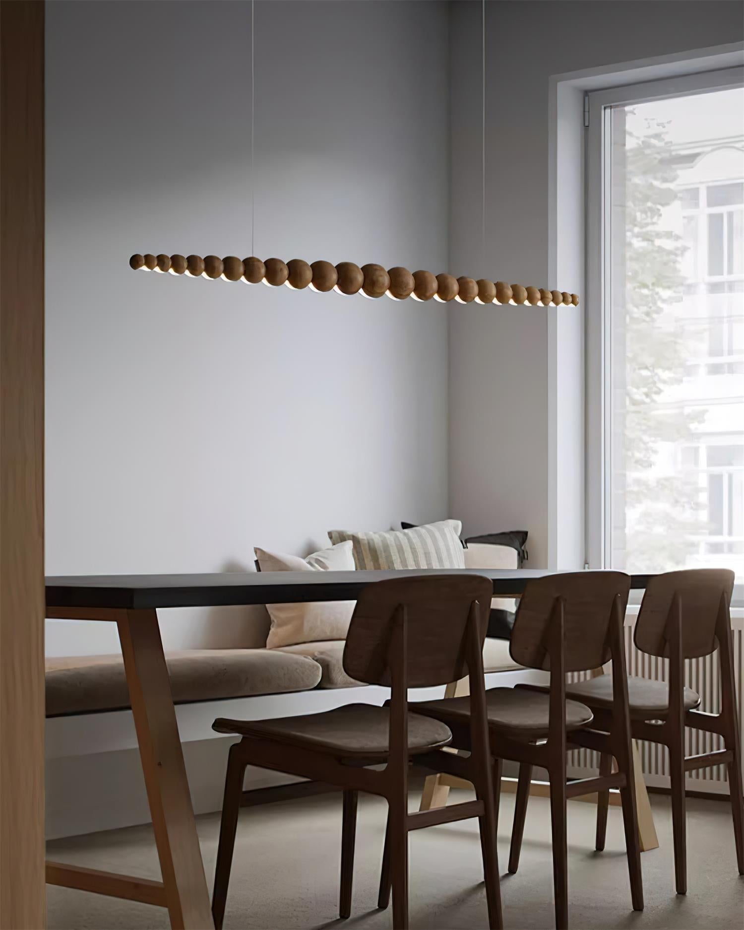Modern Linear Wooden Sphere Pendant Light Minimalist Orb LED Hanging Chandelier