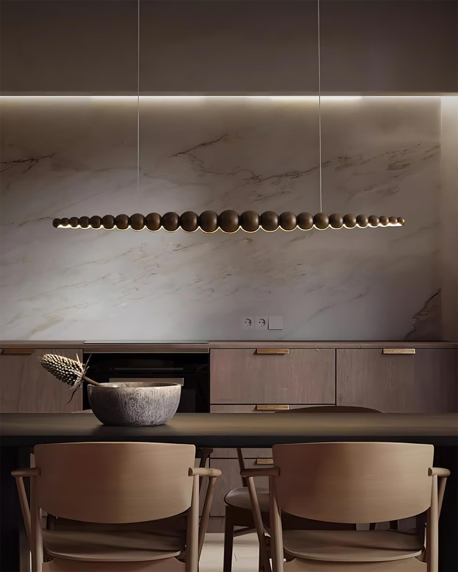 Modern Linear Wooden Sphere Pendant Light Minimalist Orb LED Hanging Chandelier
