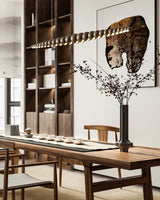 Modern Linear Wooden Sphere Pendant Light Minimalist Orb LED Hanging Chandelier