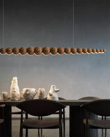 Modern Linear Wooden Sphere Pendant Light Minimalist Orb LED Hanging Chandelier