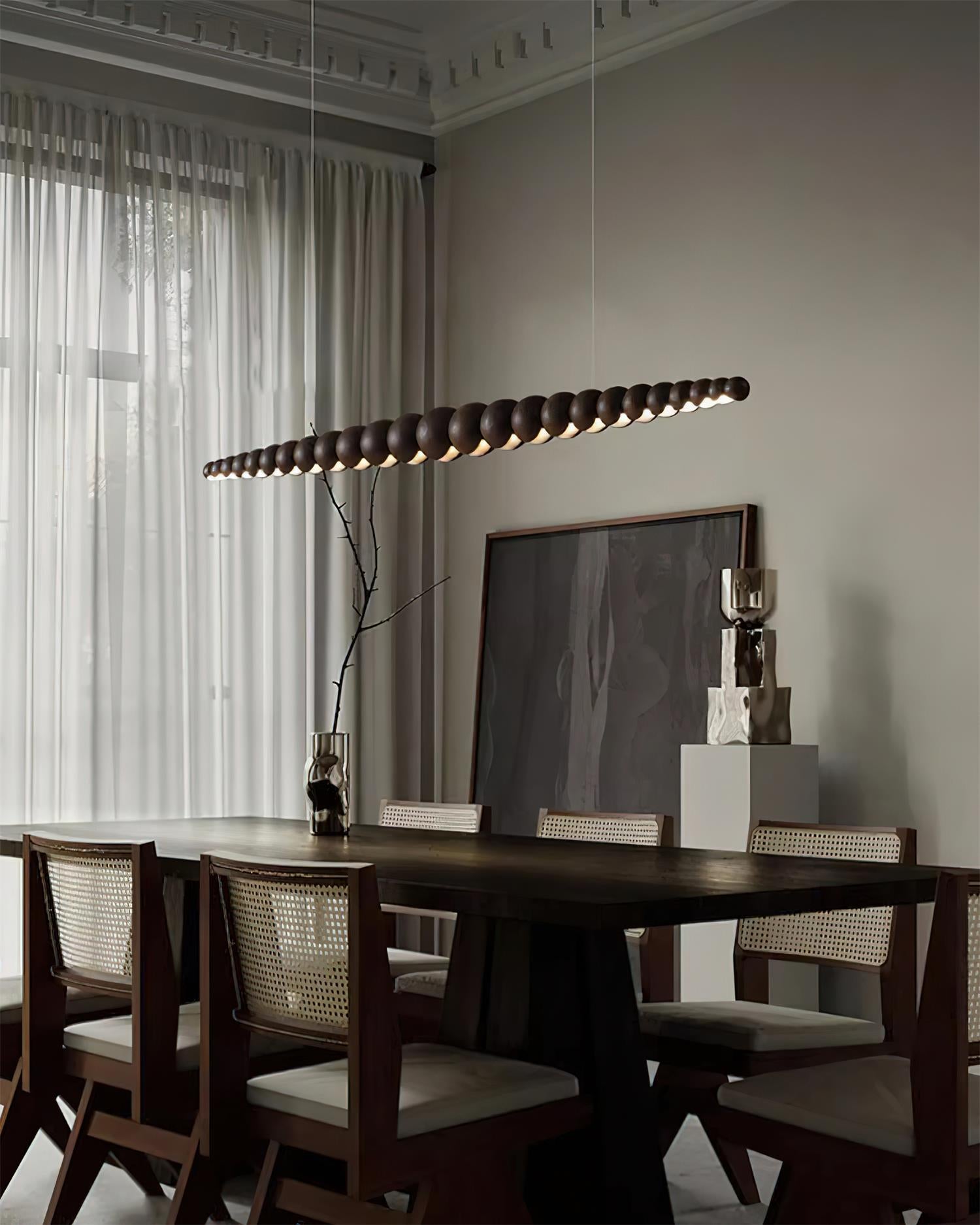 Modern Linear Wooden Sphere Pendant Light Minimalist Orb LED Hanging Chandelier