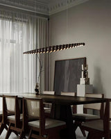 Modern Linear Wooden Sphere Pendant Light Minimalist Orb LED Hanging Chandelier