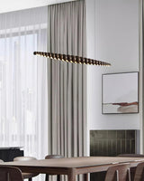 Modern Linear Wooden Sphere Pendant Light Minimalist Orb LED Hanging Chandelier