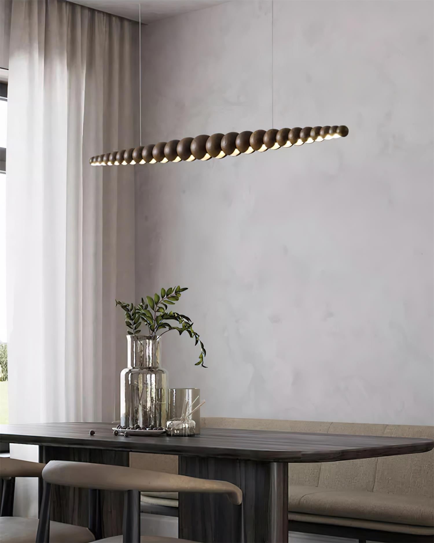 Modern Linear Wooden Sphere Pendant Light Minimalist Orb LED Hanging Chandelier