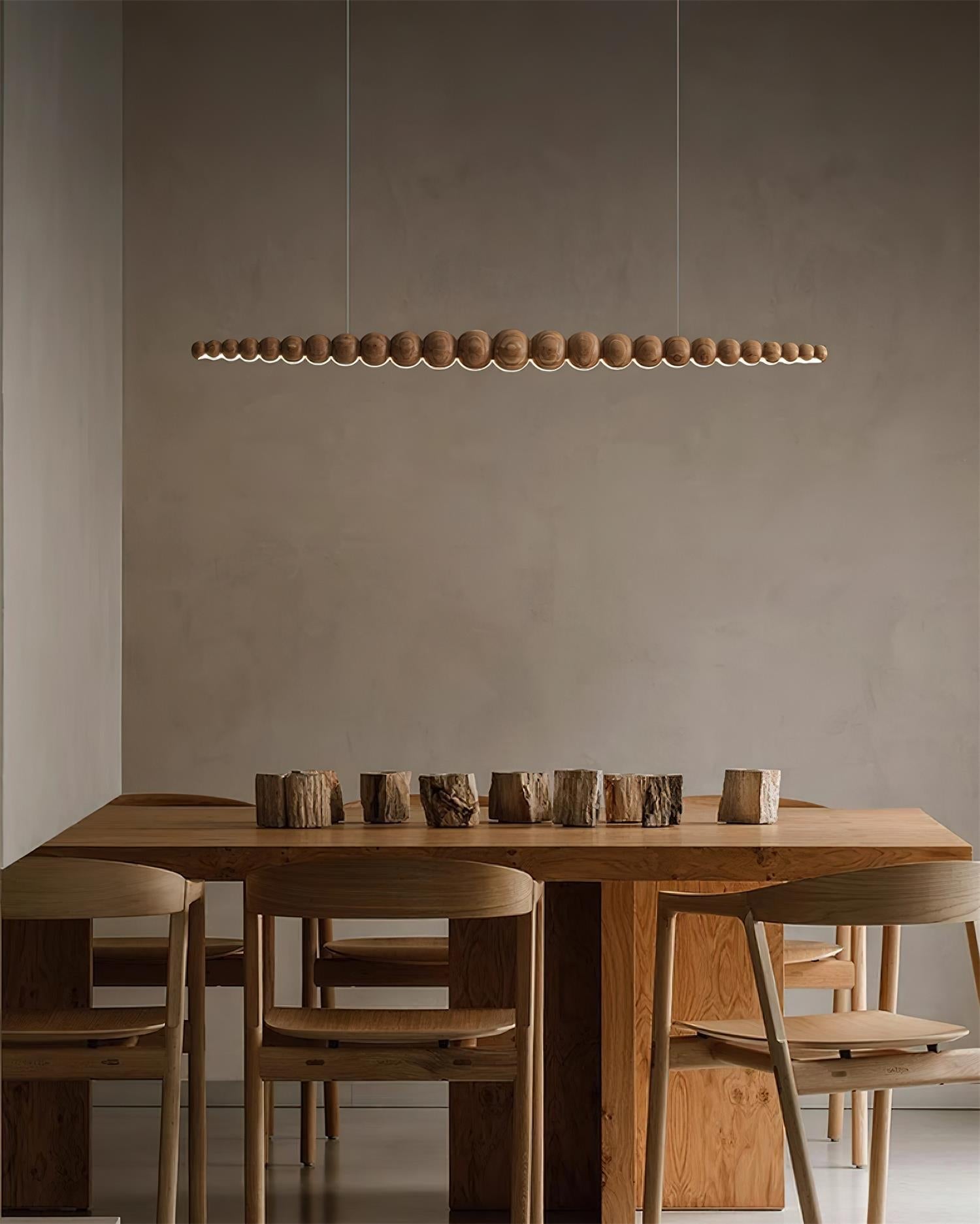 Modern Linear Wooden Sphere Pendant Light Minimalist Orb LED Hanging Chandelier