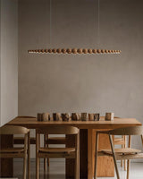 Modern Linear Wooden Sphere Pendant Light Minimalist Orb LED Hanging Chandelier