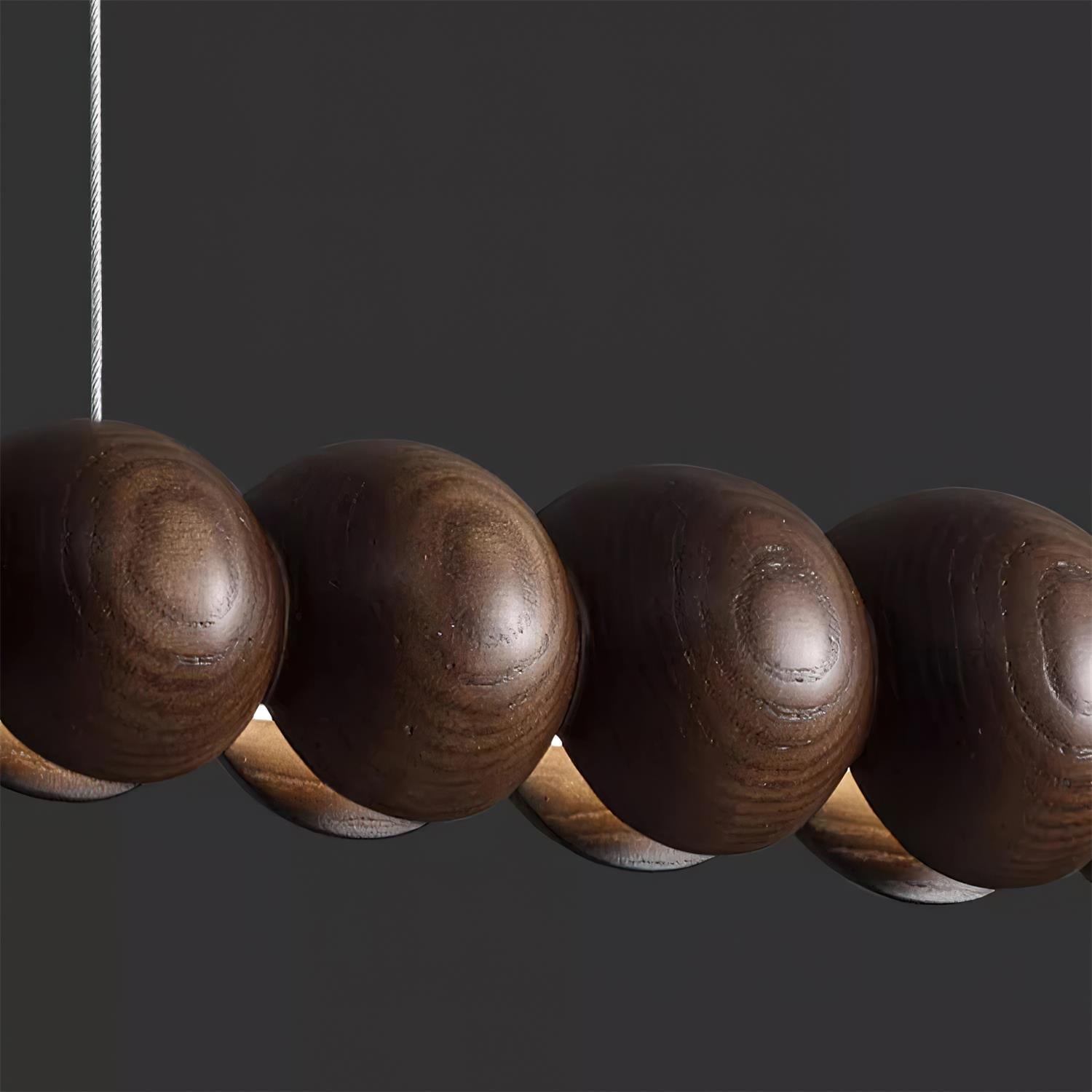 Modern Linear Wooden Sphere Pendant Light Minimalist Orb LED Hanging Chandelier