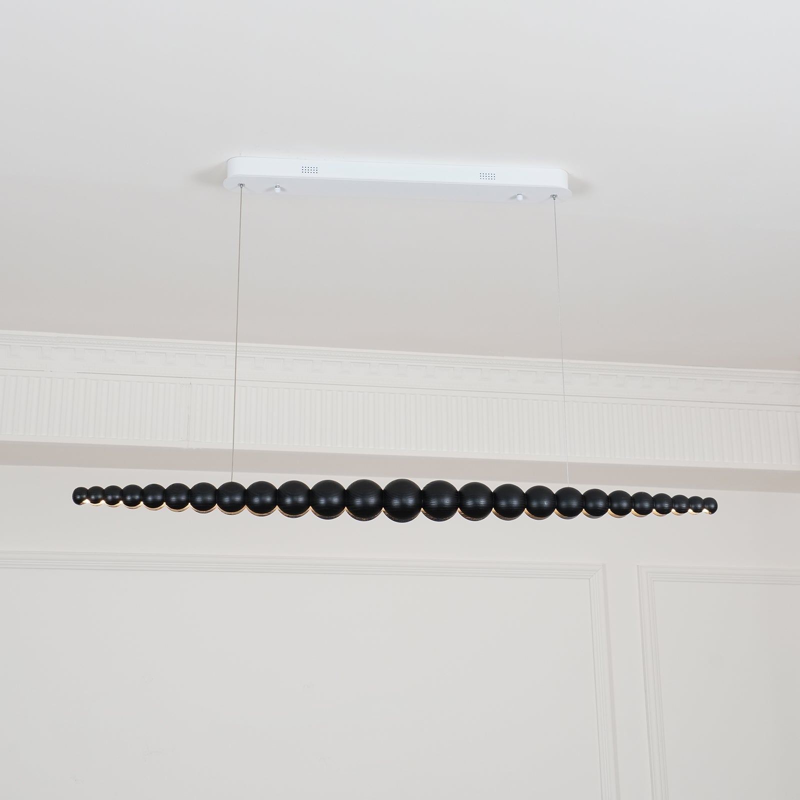 Modern Linear Wooden Sphere Pendant Light Minimalist Orb LED Hanging Chandelier