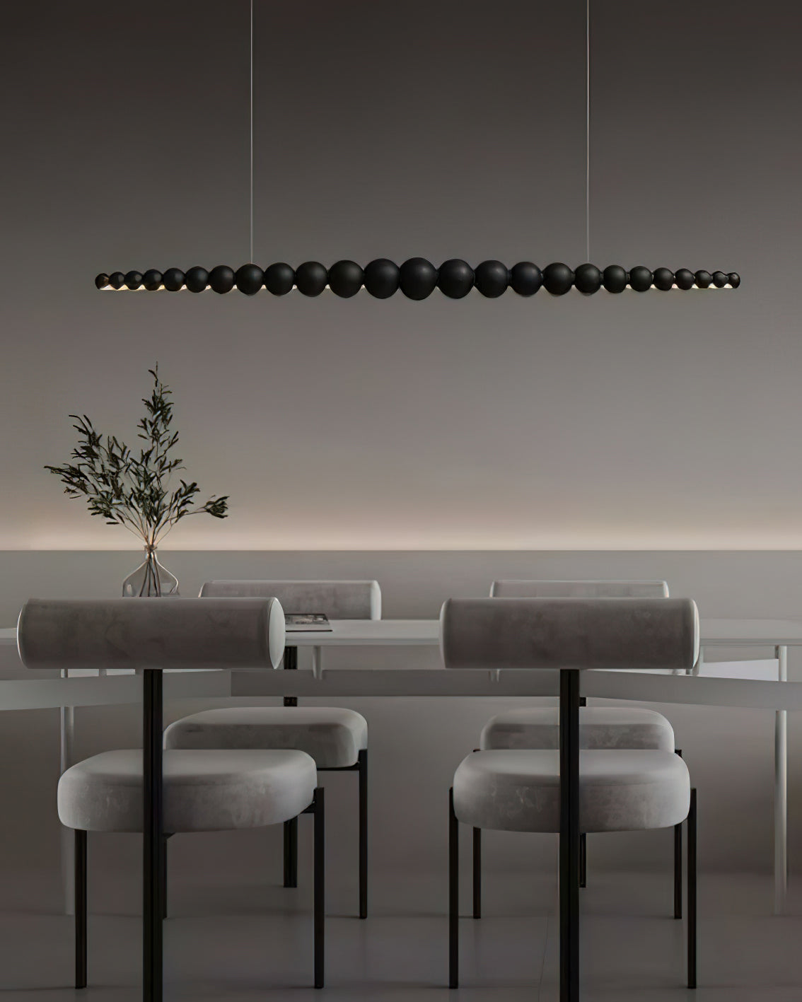 Modern Linear Wooden Sphere Pendant Light Minimalist Orb LED Hanging Chandelier