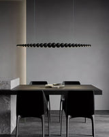 Modern Linear Wooden Sphere Pendant Light Minimalist Orb LED Hanging Chandelier