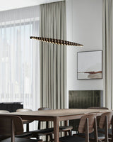 Modern Linear Wooden Sphere Pendant Light Minimalist Orb LED Hanging Chandelier