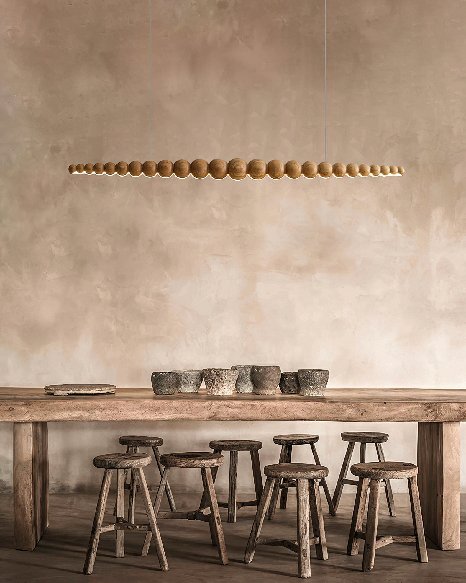 Modern Linear Wooden Sphere Pendant Light Minimalist Orb LED Hanging Chandelier