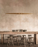 Modern Linear Wooden Sphere Pendant Light Minimalist Orb LED Hanging Chandelier