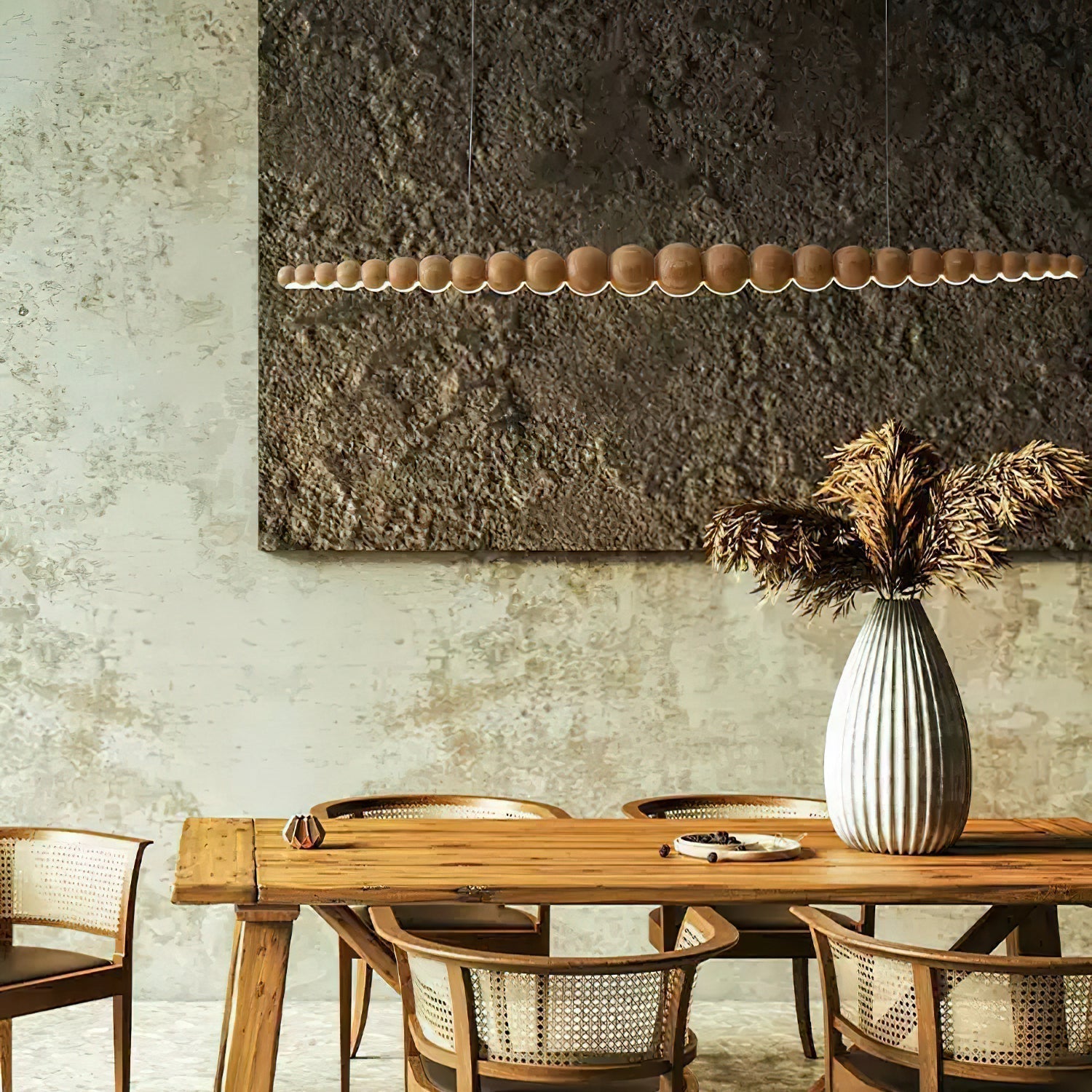 Modern Linear Wooden Sphere Pendant Light Minimalist Orb LED Hanging Chandelier