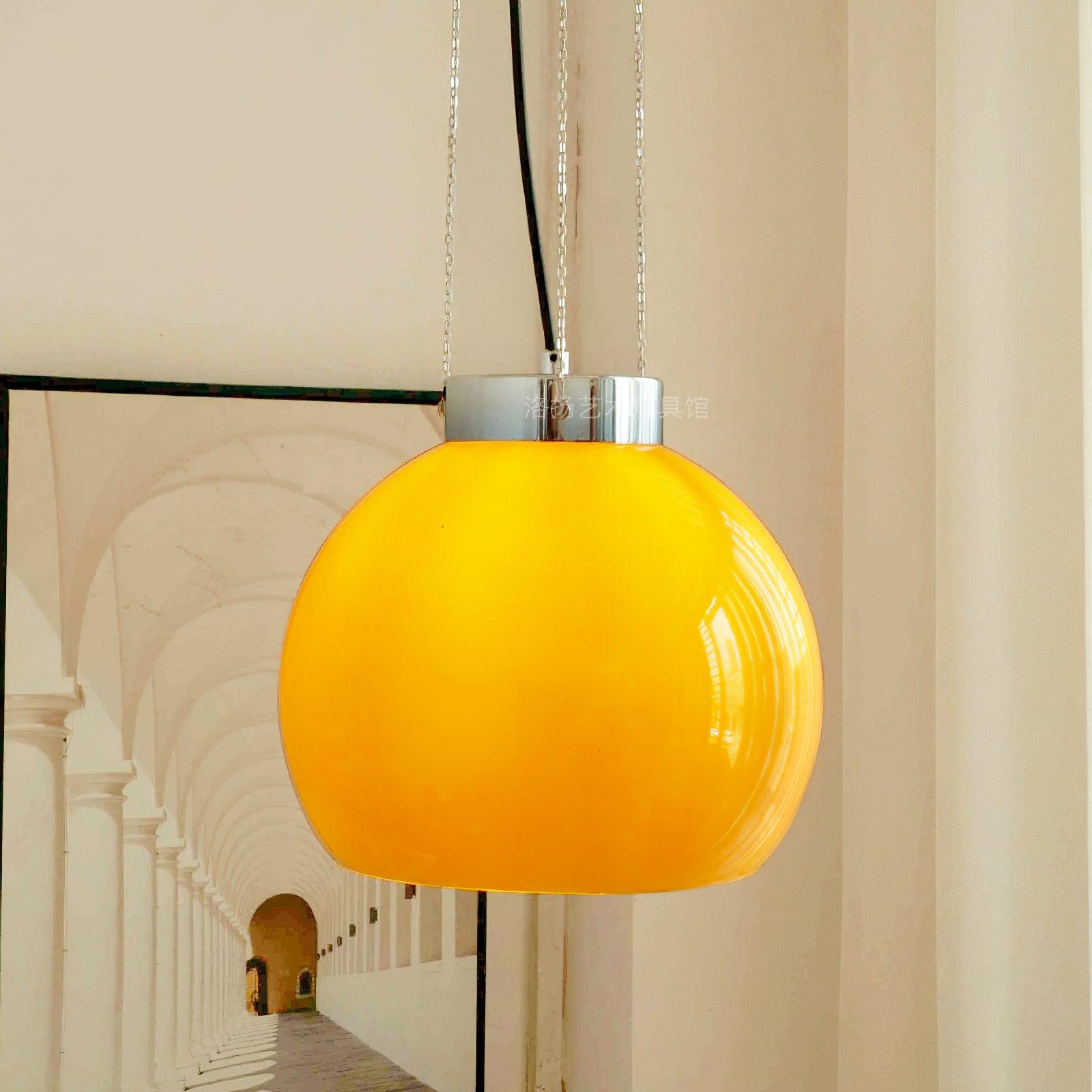 Modern Loa Orange Glass Pendant Light with Chrome Finish and Mongolian Tent Design