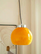 Modern Loa Orange Glass Pendant Light with Chrome Finish and Mongolian Tent Design