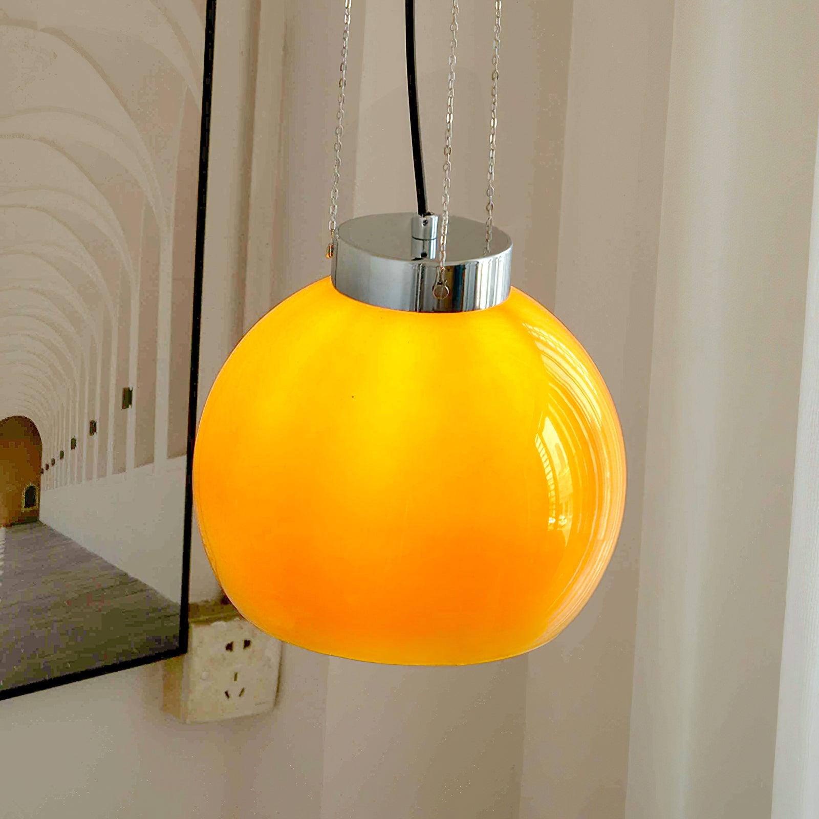 Modern Loa Orange Glass Pendant Light with Chrome Finish and Mongolian Tent Design