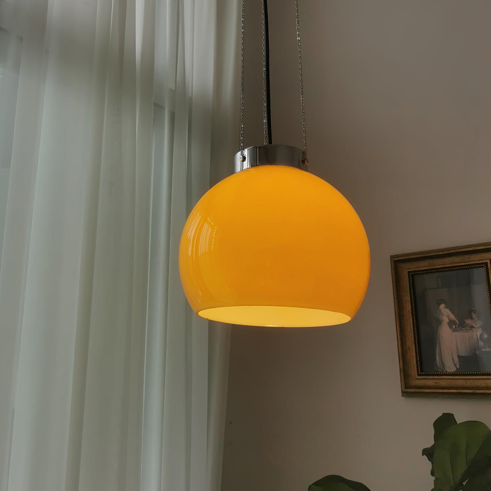Modern Loa Orange Glass Pendant Light with Chrome Finish and Mongolian Tent Design