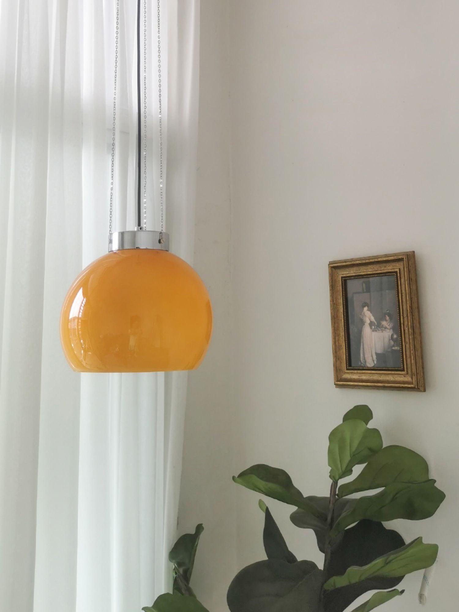 Modern Loa Orange Glass Pendant Light with Chrome Finish and Mongolian Tent Design