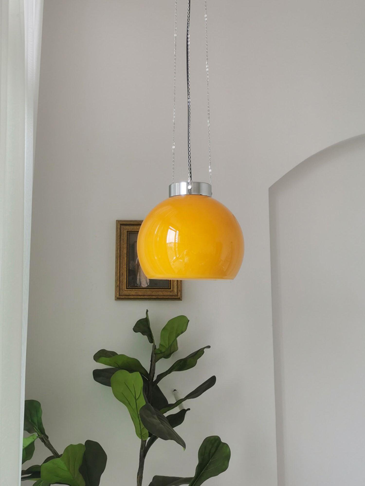 Modern Loa Orange Glass Pendant Light with Chrome Finish and Mongolian Tent Design
