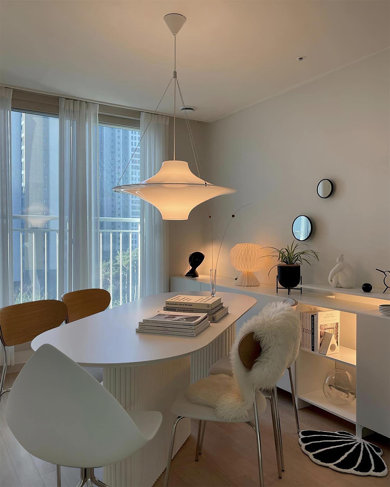 Modern Lokki Disc Pendant Lamp with White Acrylic Shade and Adjustable Suspension