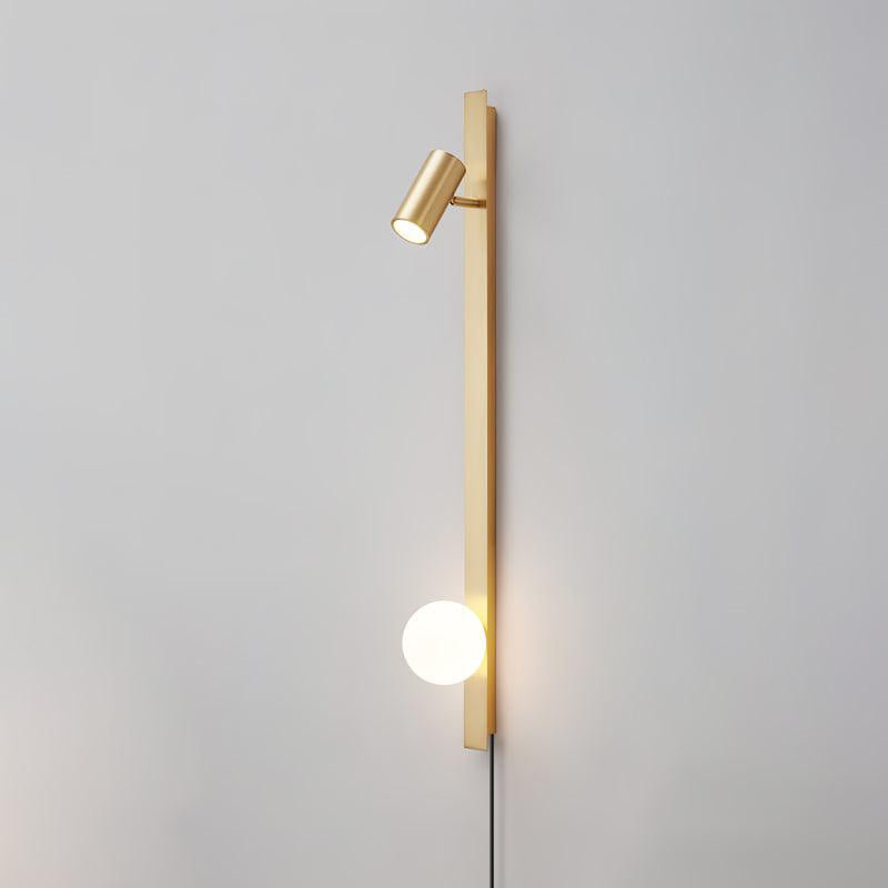 Modern Long Arm Brass Plug in Wall Sconce with Glass Shade Indoor Light Set of 2