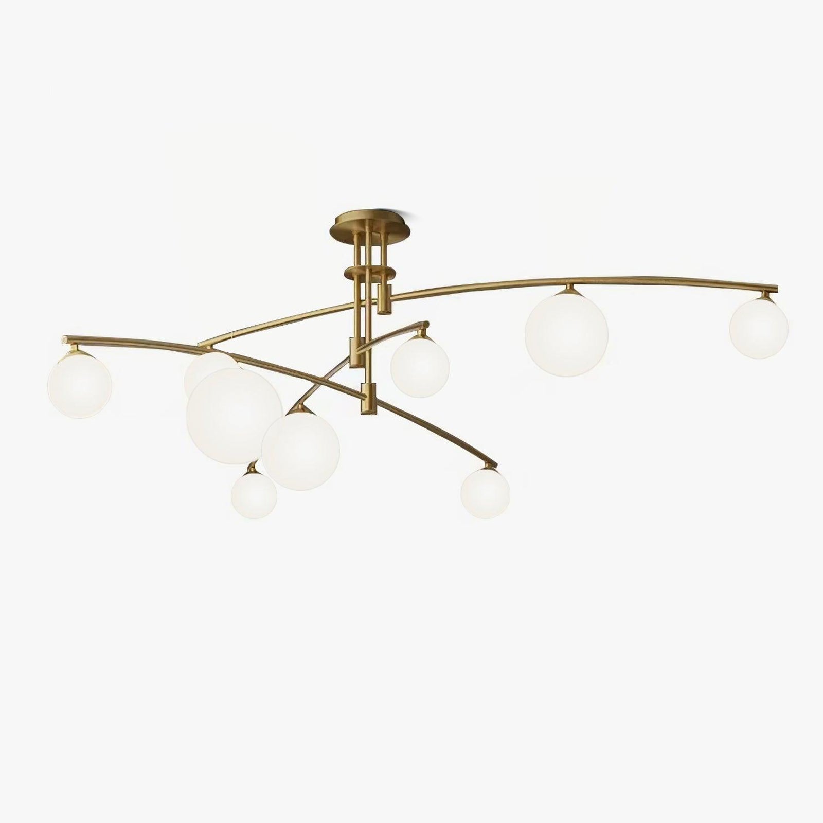 Modern Long Arm Linear Chandelier Glass Globe Ceiling Light Fixture for Living Room