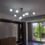 Modern Long Arm Linear Chandelier Glass Globe Ceiling Light Fixture for Living Room
