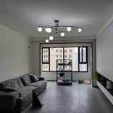 Modern Long Arm Linear Chandelier Glass Globe Ceiling Light Fixture for Living Room