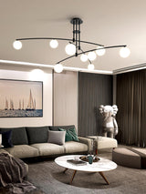 Modern Long Arm Linear Chandelier Glass Globe Ceiling Light Fixture for Living Room