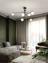 Modern Long Arm Linear Chandelier Glass Globe Ceiling Light Fixture for Living Room
