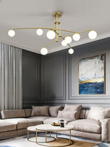 Modern Long Arm Linear Chandelier Glass Globe Ceiling Light Fixture for Living Room