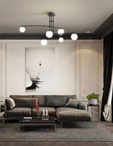 Modern Long Arm Linear Chandelier Glass Globe Ceiling Light Fixture for Living Room