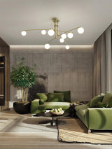 Modern Long Arm Linear Chandelier Glass Globe Ceiling Light Fixture for Living Room