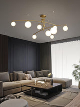 Modern Long Arm Linear Chandelier Glass Globe Ceiling Light Fixture for Living Room