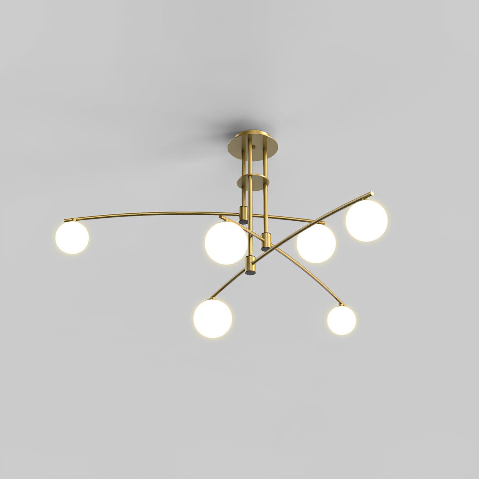 Modern Long Arm Linear Chandelier Glass Globe Ceiling Light Fixture for Living Room