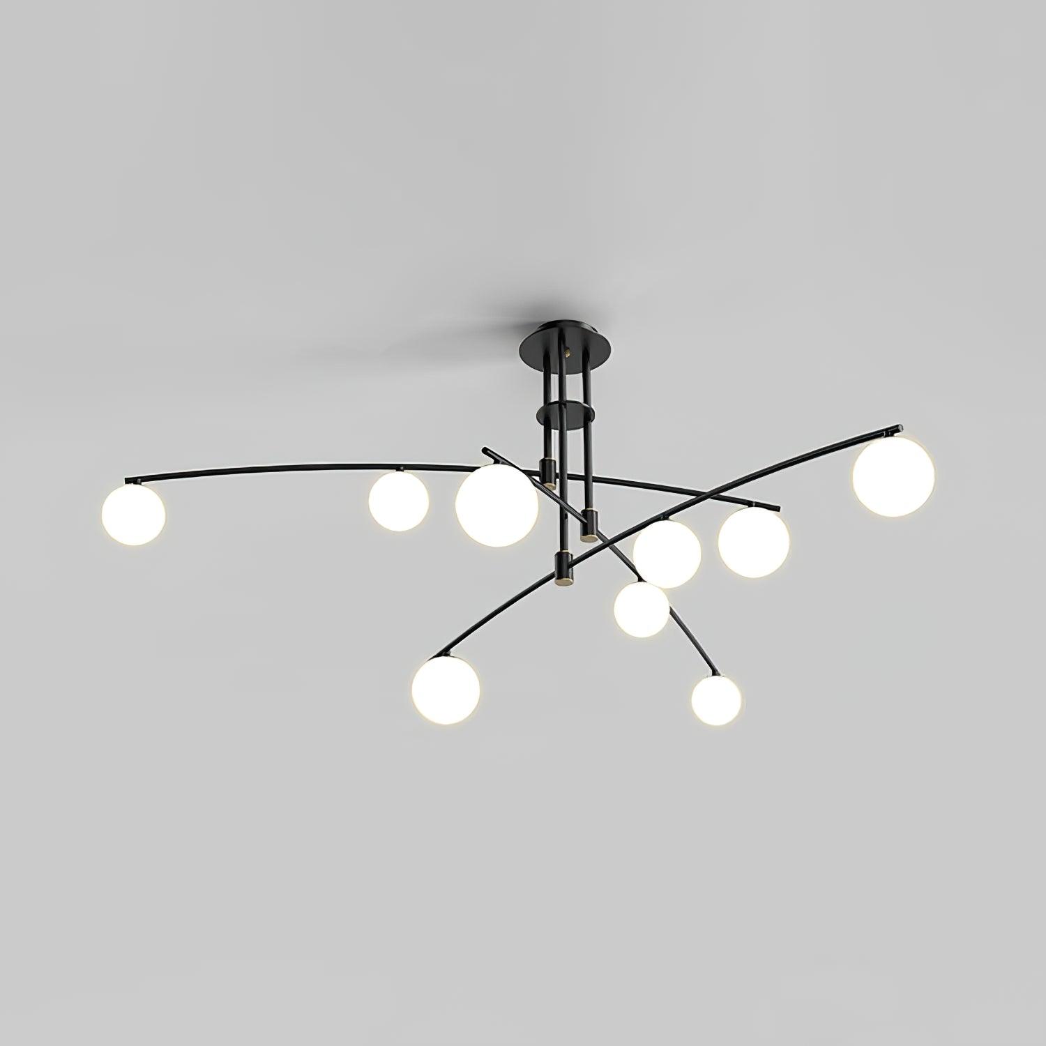 Modern Long Arm Linear Chandelier Glass Globe Ceiling Light Fixture for Living Room
